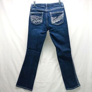 Rock 47 by Wrangler Denim Jeans Size 0x32 Dark Wash Distressed Embroidered